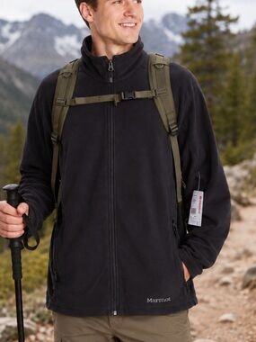 Marmot Men’s Rocklin Black Fleece Full Zip Jacket Size XLT NWT